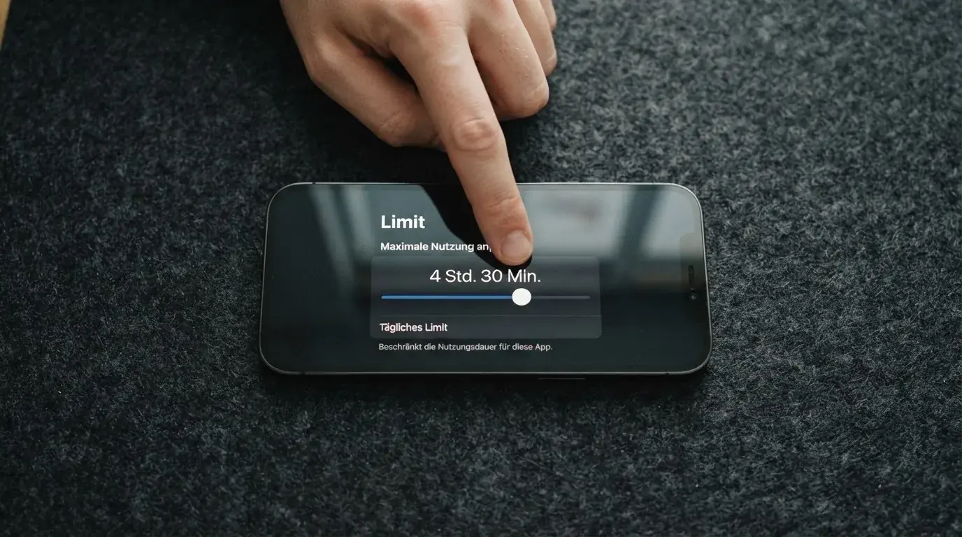 Nahaufnahme eines Smartphone-Bildschirms mit einer Limit-Einstellung in einer Spiele-App.
